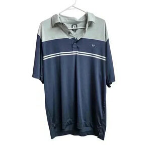 Footjoy‎ FJ Men's Gray Blue Color Block Stripes Short Sleeve Polo Shirt